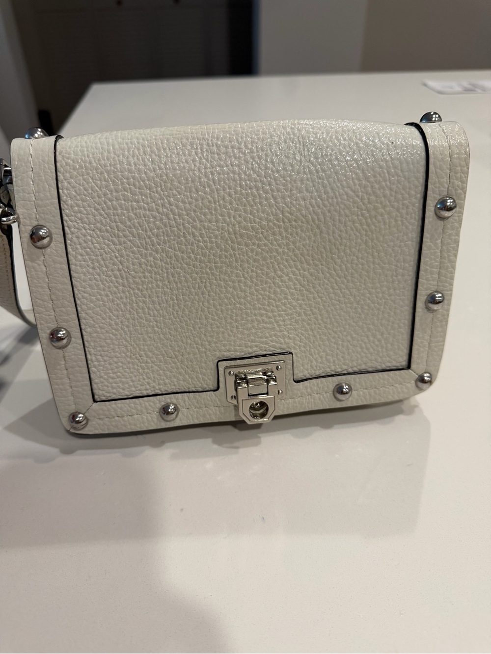 Rebecca Minkoff White Pebbled Leather Studded Crossbody